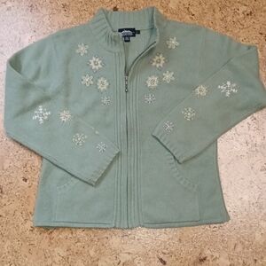 Icelandic Design Vintage Women's Lambswool/Angora Blend Zip Cardigan Size L